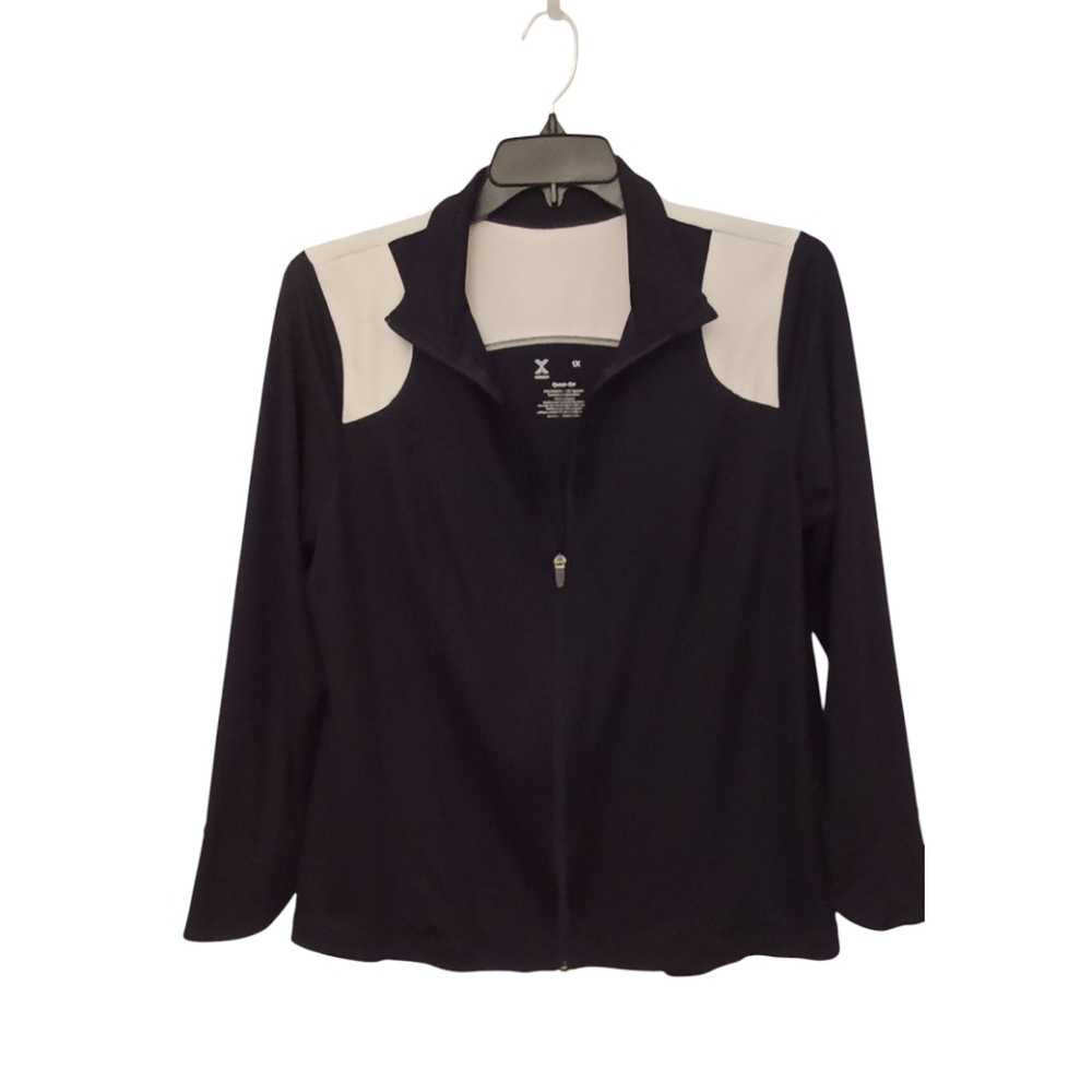 Xersion Black and White Quick-Dri Zip-Up Jacket Women's Plus Size 1X